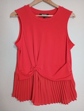 DKNY Twist Front Pleated Hem Sleeveless Top Mixed Media